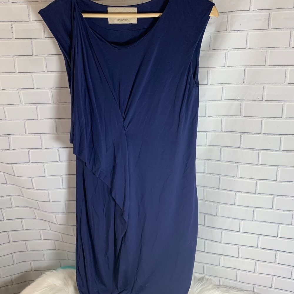 Zara Navy Blue Gathered Ruffle Jersey Dress‎ Sz L